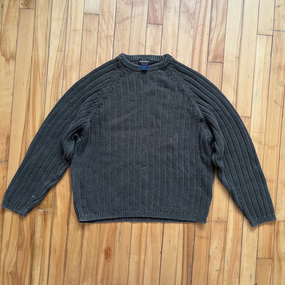 Woolrich Mens Moss Ribbed Sweater XL XLG Cotton Ramie Blend Crew Neck